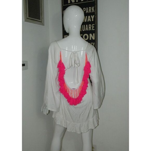 Sundress Brand Dress Cover Up Size XS/S White‎ Pink Tassels Ruffle Sleeve - Picture 6 of 11